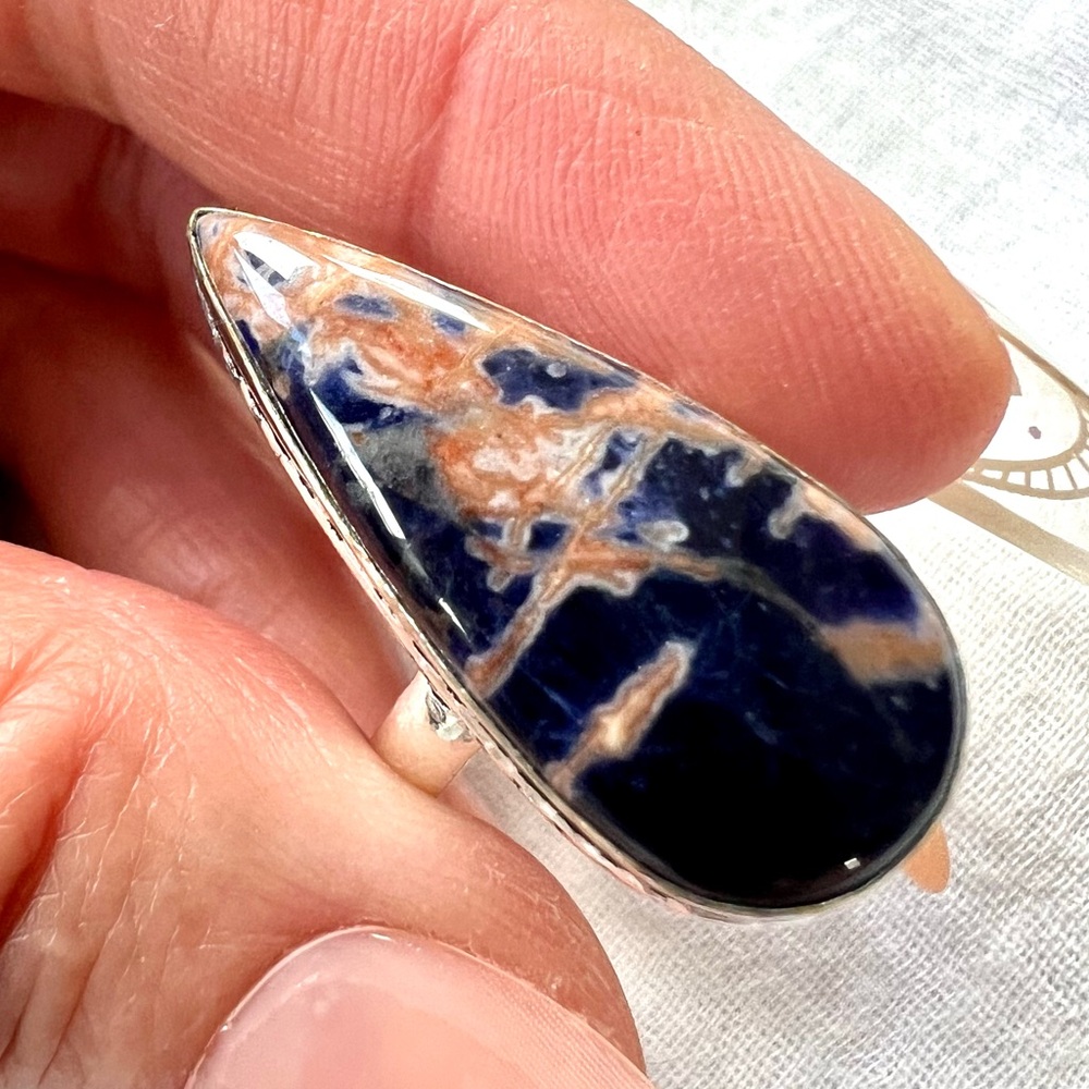 925 Spiritual Sodalite Teardrop Ring 6.25